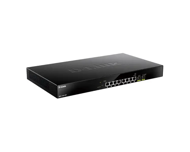 Switch cu 8 porturi Gigabit D-Link DMS-1100-10TP, 80 Gbps, 59.52 Mpps, 2x SFP+, PoE, cu management
