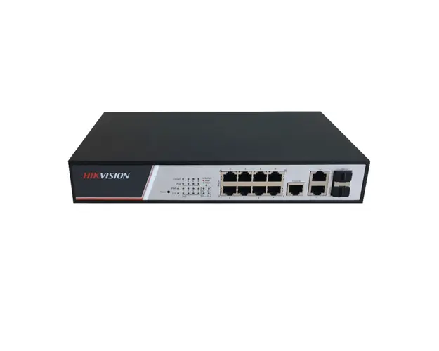 Switch cu 8 porturi Hikvision DS-3E2310P, 2 porturi Gigabit combo uplink, 10 Gbps, 5.6 Mpps, 8.000 MAC, PoE, cu management