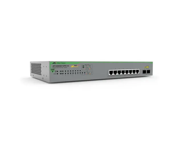 Switch cu 8 porturi PoE AT-GS950/10PSV2-50 Allied Telesis, 20 Gbps, 14.88 Mpps, 8000 MAC, fara management