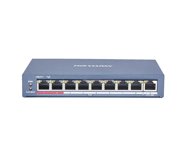 Switch cu 8 porturi PoE Hikvision DS-3E0109P-E(C), 2000 MAC, 100 Mbps, fara management