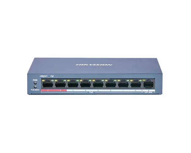 Switch cu 8 porturi PoE Hikvision DS-3E0109P-E/M(B), 2000 MAC, 100 Mbps, fara management
