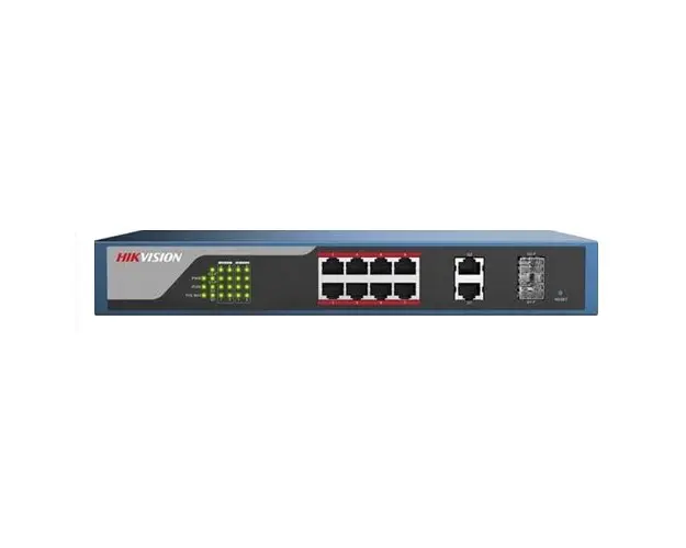 Switch cu 8 porturi PoE Hikvision DS-3E1310P-E, 4000 MAC, 100 Mbps, cu management