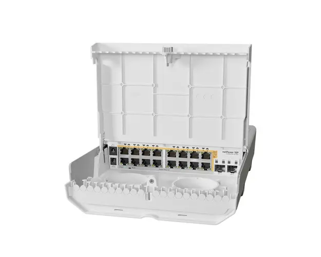 Switch de exterior MikroTik netPower 16P CRS318-16P-2S+OUT, 16 porturi Gigabit, 2 porturi SFP +, 72 Gbps, 53.6 Mpps, PoE