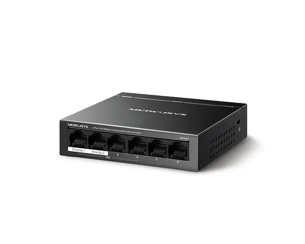 Switch desktop cu 6 porturi Mercusys MS106LP, 2000 MAC, fara management, 250 m, PoE+