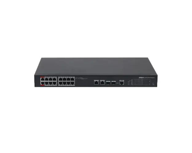 Switch PoE 16 porturi Dahua PFS4218-16ET-190-V3, 4K MAC, 100 Mbps, Cu management