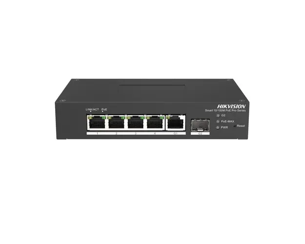 Switch PoE cu 5 porturi Hikvision DS-3T1306P-SI/HS, 14 Gbps, 10 Mpps, cu management