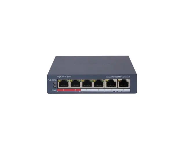 Switch smart cu 6 porturi Hikvision DS-3E1106P-EI, 14 Gbps, 10.42 Mpps, PoE, 2000 MAC, 60W, cu administrare