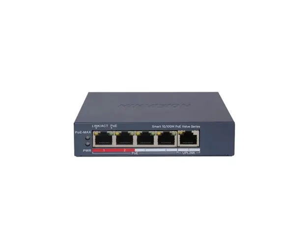 Switch Hikvision DS-3E1105P-EI-M, 5 porturi, 1 Gbps, 0.74 Mpps, 300 m, cu management