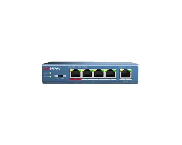 Switch 4 porturi HikVision DS-3E0105P-E(B), 1Gbps, 60W, PoE, fara management