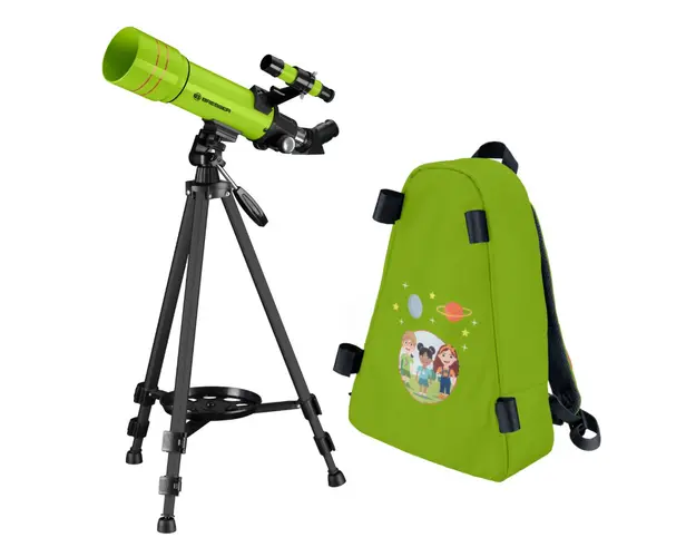 Set telescop refractor pentru copii 70/400 si rucsac Bresser Junior, verde