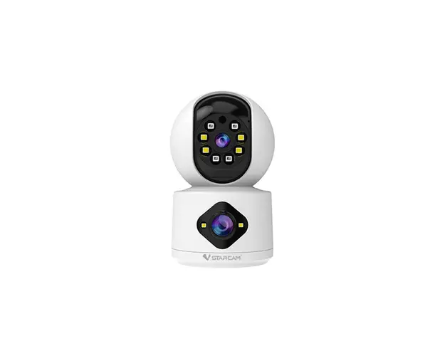 Camera supraveghere rotativa interior IP Wi-Fi PTZ cu lentila duala Vstarcam C992DR, 1 MP, 4mm-6mm, IR/lumina alba 15-30 m, microfon si difuzor, slot card