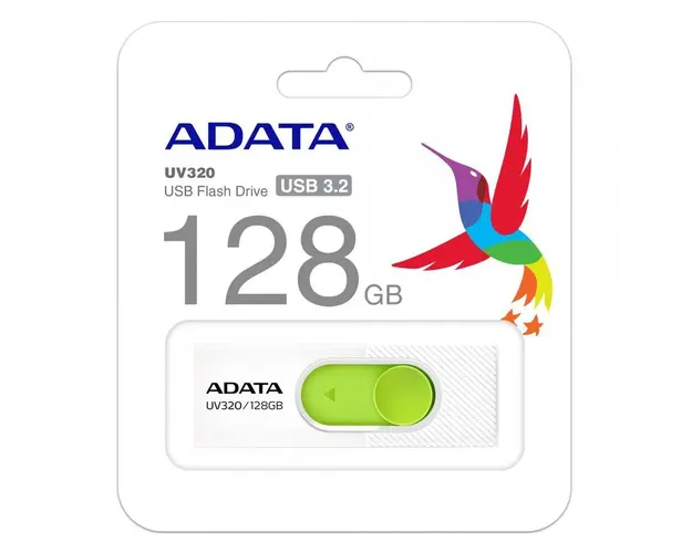USB Flash Drive ADATA UV320 128GB, USB 3.1, Alb/Verde, Retail