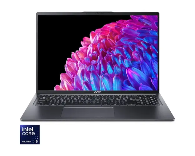 Laptop Acer Swift Go 16 SFG16-72-5795 cu procesor Intel® Core™ Ultra 5 125U pana la 4.3GHz, 16&#039;&#039;, WUXGA IPS, 16GB LPDDR5X RAM, 1TB SSD, Intel® Graphics, No OS, Steel Gray