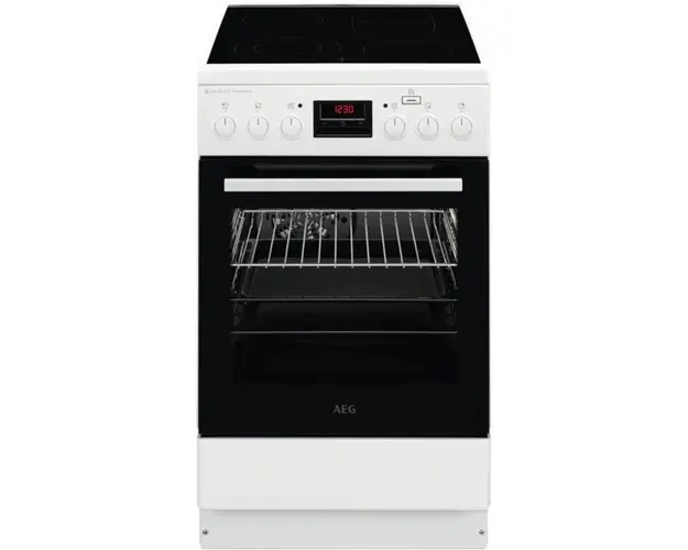 Aragaz AEG CCB56481BW, Vitroceramica, 4 zone de gatit, Cuptor electric multifunctional, SteamBake, AirFry, Grill, Clasa A, 50 cm, Alb