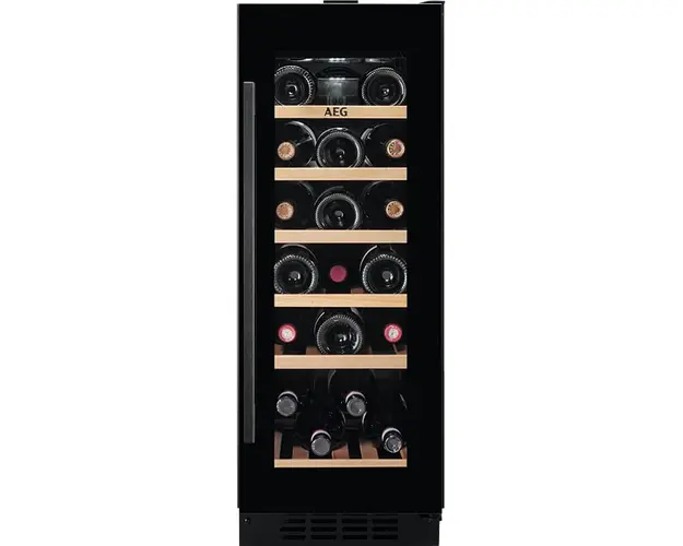 Racitor de vinuri incorporabil AEG AWUS020B5B, 58 l, 20 sticle, Control electronic, Rafturi lemn, Usa reversibila, Clasa G, H 82 cm, Negru