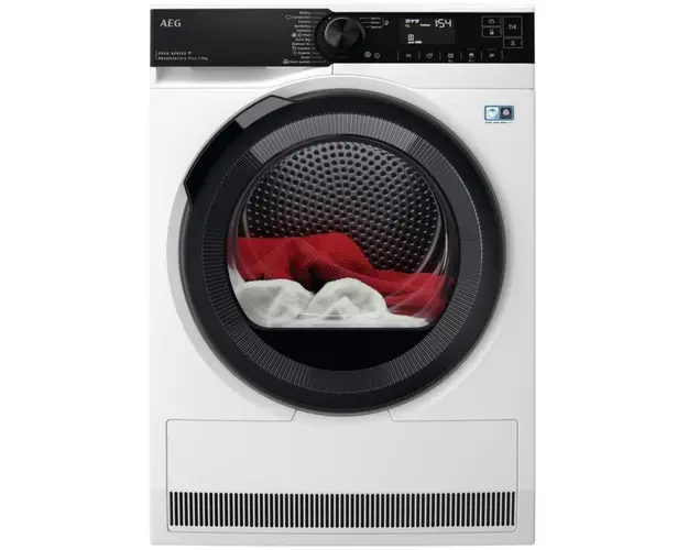 Uscator de rufe AEG TR939M6CE, Pompa de caldura, 9 kg, Motor Inverter, Clasa A+++, Display LED, 3DScan, Wi-Fi, Iluminare interioara, Alb