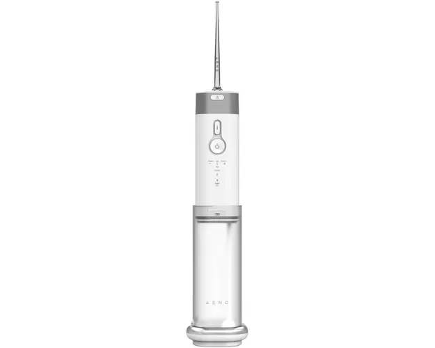 Irigator bucal AENO ADI0002, 5 moduri de curatare, Portabil, Presiune 140 PSI, Functie memorie, 100 zile autonomie, Rezervor 200 ml, Baterie 2500 mAh, 3 duze incluse, indicator LED, Alb