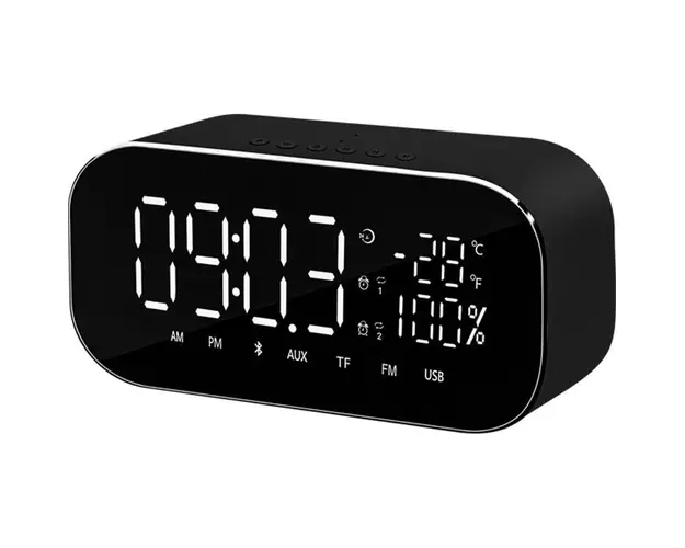 Radio ceas Akai ABTS-S2 cu BT, radio FM, carcasa aluminiu, baterie 1800 mAh, Negru
