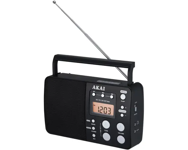 Radio portabil AKAI APR-200, ceas desteptator, AM/FM, negru