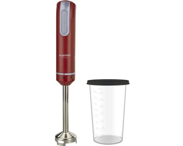 Blender Albatros B702A, 700 W, 1 viteza+funcţie Turbo, Pahar 0.8 L, Lama şi ax din inox, Rosu/Inox