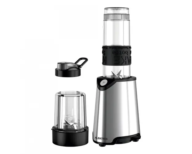 Blender Albatros Energy Mix, 600 W, 1 viteza (Pulse), Vas mixare 0.57 L, Lame inox, Raşniţa, Capac siguranţa, Negru/Inox