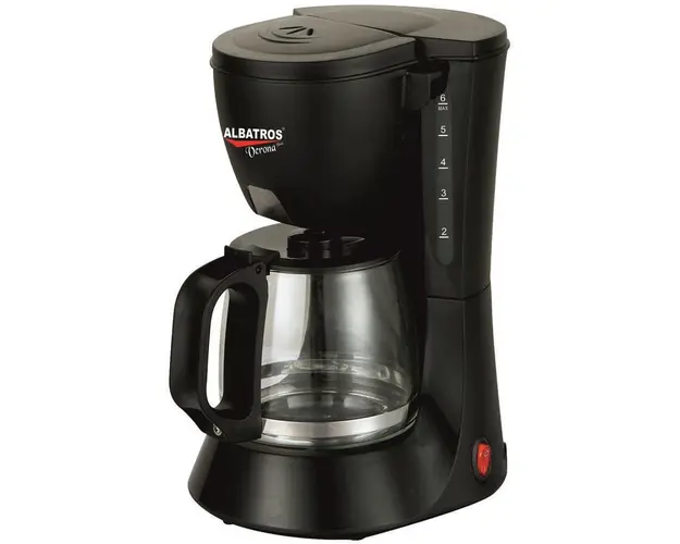 Filtru de cafea Verona Black, 600 W, 4-6 cesti, 0.6 L, Functie antipicurare, Cana de sticla, Negru