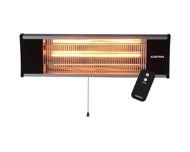 Incalzitor terasa electric, cu fibra de carbon, Albatros RFC-2001AT, 2000 W, 220 V, carcasa din aluminiu, comutator pornit/oprit, protectie IP65, telecomanda, negru, 655 x 150 x 155 mm
