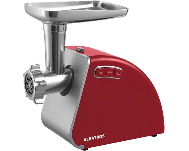Masina de tocat Albatros MTA1510R, 1500 W, Rosu, Accesorii pt carnati si rosii