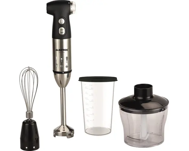 Multiblender Albatros MB701B, 700, 1 viteza+funcţie Turbo, Tocator 0.7 l, Pahar 0.5 l, Tel, Ax inox, Negru/Inox