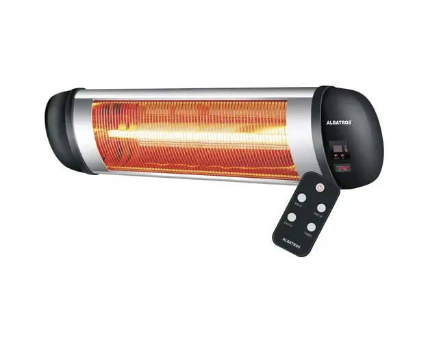Radiator Electric Albatros RFC-2500AT Infrarosu de Perete, 3 trepte de putere 850W / 1650W / 2000W, Grad protectie IP34, Lampa cu fibra din carbon, Temporizator 1-24 ore, Carcasa din aluminiu, Grilaj din inox