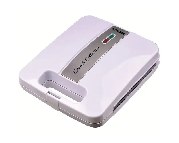 Sandwich maker Albatros S4G-1200W, Capacitate 4 sandwich-uri, 1200 W, Carcasa termoizolanta, Placi antiaderente, Maner termorezistent, Alb/Ornament inox