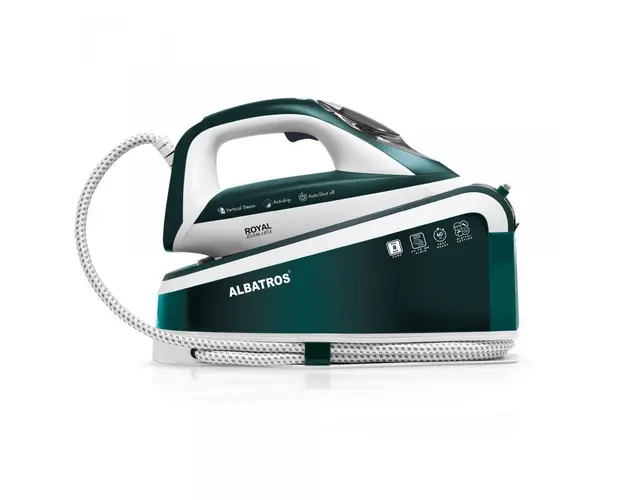 Statie de calcat Albatros Royal steam care green, 3000 W, 8 bar, Talpa ceramica, Rezervor 1.5 L, Funcţie de auto-curaţare, Reglaj automat temperatura, Verde