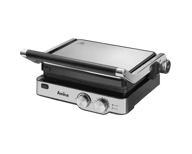 Gratar electric Amica GK 4011, 2000 W, placi detasabile, reglare manuala, Inox