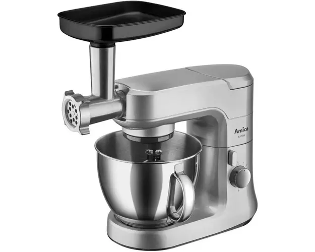 Robot de bucatarie Amica KML 6011, 1000W, bol inox 4.5L, 1.8 kg, 8 trepte de viteza, functie pulse, 5 accesorii, argintiu