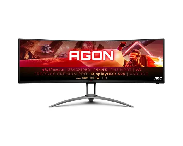 Monitor gaming curbat LED VA AOC 48.8, DFHD, DisplayPort, 144Hz, HDR 400, Vesa, Negru/Rosu