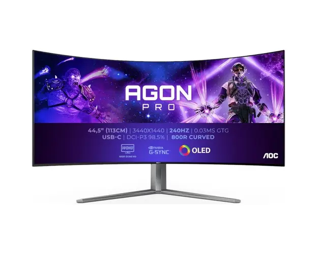 Monitor LED AOC Gaming AGON AG456UCZD Curbat 44.5 inch UWQHD OLED 0.03 ms 240 Hz USB-C HDR G-Sync Compatible