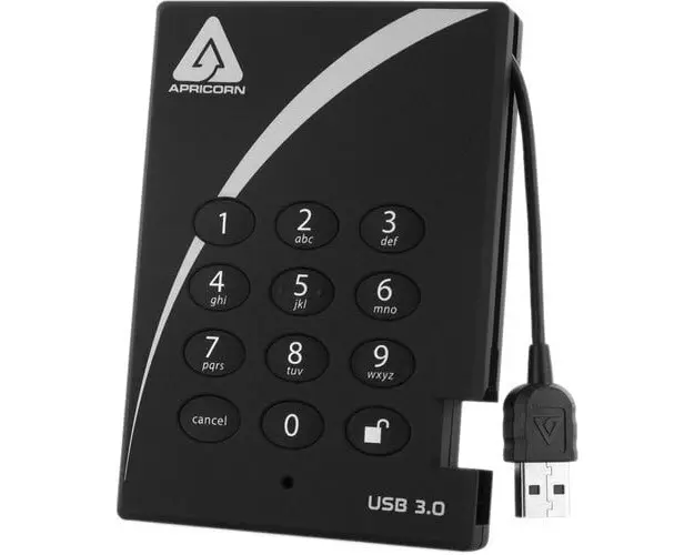 Hard Disk extern Apricorn A25-3PL256-1000, Aegis Padlock, USB 3.0, 1 TB, 2.5&#039;&#039;, negru
