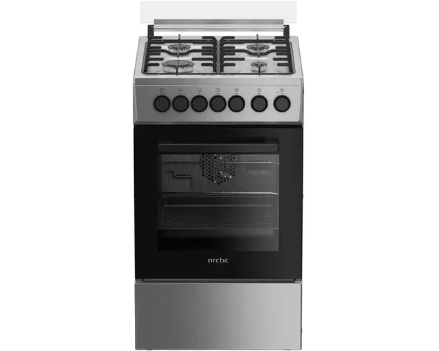 Aragaz Arctic AMG5612GTCLX, Mixt , 4 arzatoare, Cuptor Electric, 8 Functii, Autocuratate Catalitica, Aqua Drop Clean, Timer, Clasa A, 50 cm, Inox