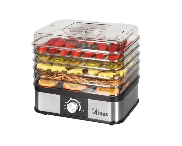 Deshidrator de fructe, legume Jessicca AR1K15, 245W, 5 tavi, Temperatura ajustabila, Negru/Ino