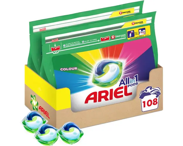 Detergent de rufe capsule Ariel All in One PODS Color, 2x54 buc, 108 spalari