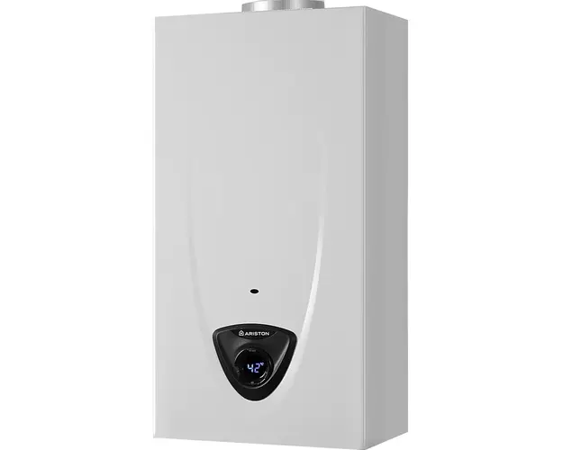 Incalzitor instant gaz pentru apa Ariston FAST EVO X DISPLAY ONT 11 NG EU, tiraj natural, 11 l/min, gaz natural, LCD, NTC, control electronic, senzor siguranta / debit