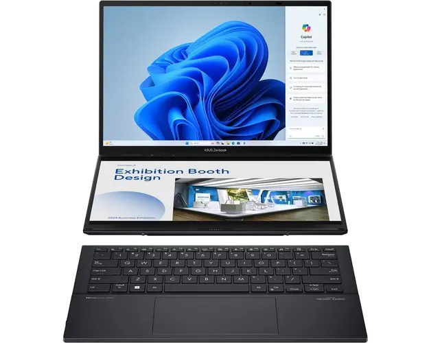 Laptop ASUS Zenbook DUO OLED UX8406MA-PZ043X, Intel Core Ultra 9 185H pana la 5.1GHz, 14 3K Touch, 32GB, SSD 2TB, Intel Arc Graphics, Windows 11 Pro, Inkwell Gray