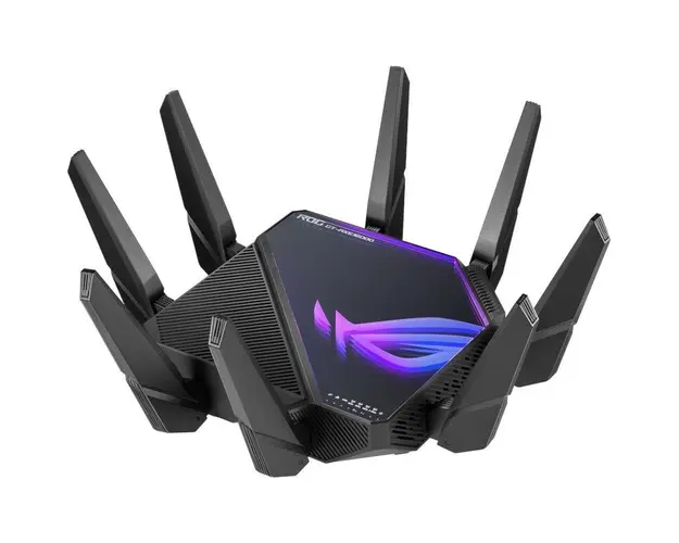 Router Gaming Wireless ASUS ROG Rapture GT-AXE16000, AXE16000, Quad-Band, Quad-Core 2.0GHz CPU, 256MB/2GB Flash/RAM, 10G dual-port, AiProtection Pro, Adaptive QoS, VPN Fusion, IPTV, OFDMA, MU-MIMO, Beamforming, Link Aggregation, RGB, AiMesh