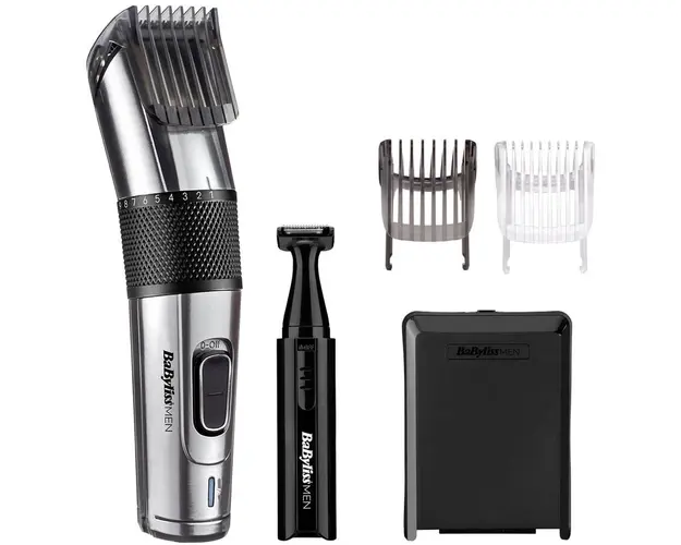 Aparat de tuns parul si aranjat barba BaByliss Carbon Steel Hair Clipper, 2 accesorii E977E