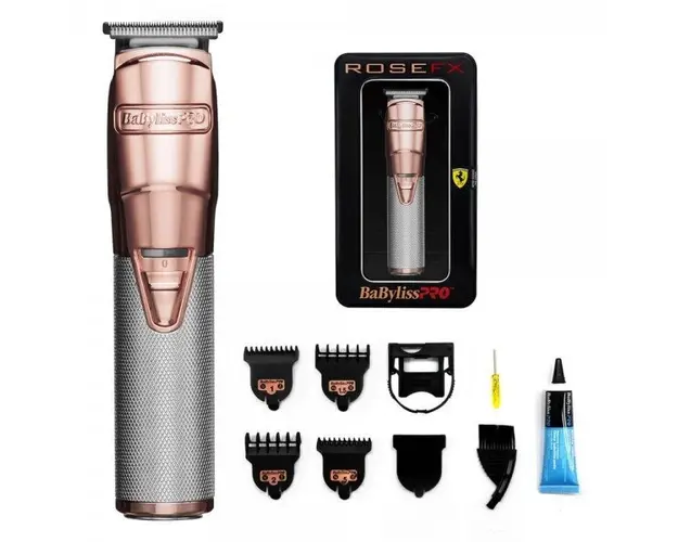 Trimmer profesional cu acumulator Babyliss Pro Metal Rose Gold FX7880RGE, 2 tipuri de lame interschimbabile, Autonomie 120 min, Motor foarte puternic controlat digital, 2 piepteni de tuns