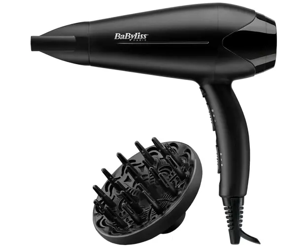 Uscator de par BaByliss D563DE , 2100W, 2 viteze, 3 trepte de temperatura, 2 accesorii: difuzor, concentrator, Tehnologie Ceramica, Negru