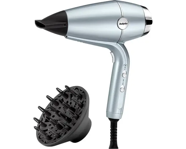 Uscator de par BaByliss Hydro Fusion D773DE , 2100W, 2 viteze, 3 trepte de temperatura, cool shot, difuzor, Tehnologie Ionica cu Plasma, Bleu