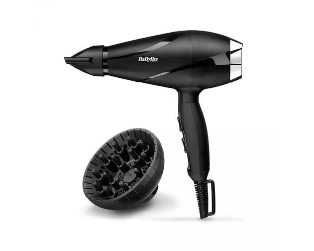 Uscator de par ionic, BaByliss, 6713DE, 2200 W, Motor AC, Difuzor, Negru/Crom