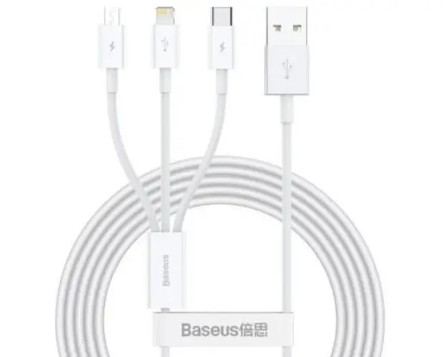 Cablu alimentare si date Superior Series, pt. smartphone, USB la Micro-USB + Lightning Iphone + USB Type-C 3.5A, 1.5m, alb