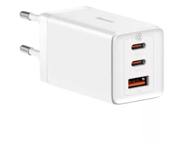 Incarcator, Baseus, 2xUSB-C + USB, 65W, alb